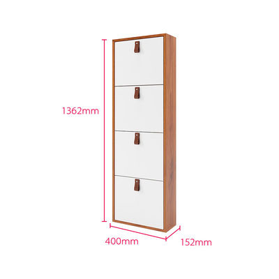ออแกไนเซอร์รองเท้าสีขาวเรียบง่าย 4 ชั้นพร้อมที่จับหนังเรียบง่าย